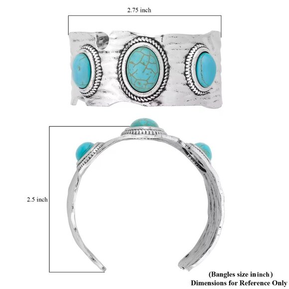Women's Blue Oval Howlite 7" Cuff Bracelet in Silvertone - Picture 3 of 3